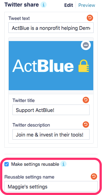 Reusable social share setting option